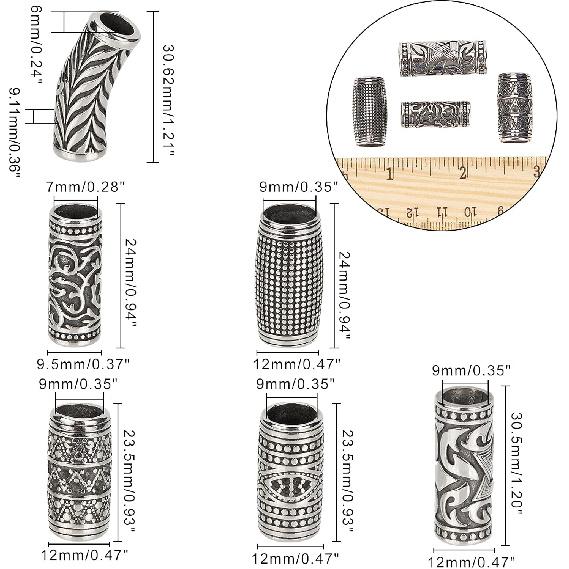 NBEADS 6 Pcs 304 Stainless Steel Beads, 9mm Large Hole Column Spacer Beads Tube 304 Stainless Steel Beads for Necklace Bracelet DIY Jewelry Making