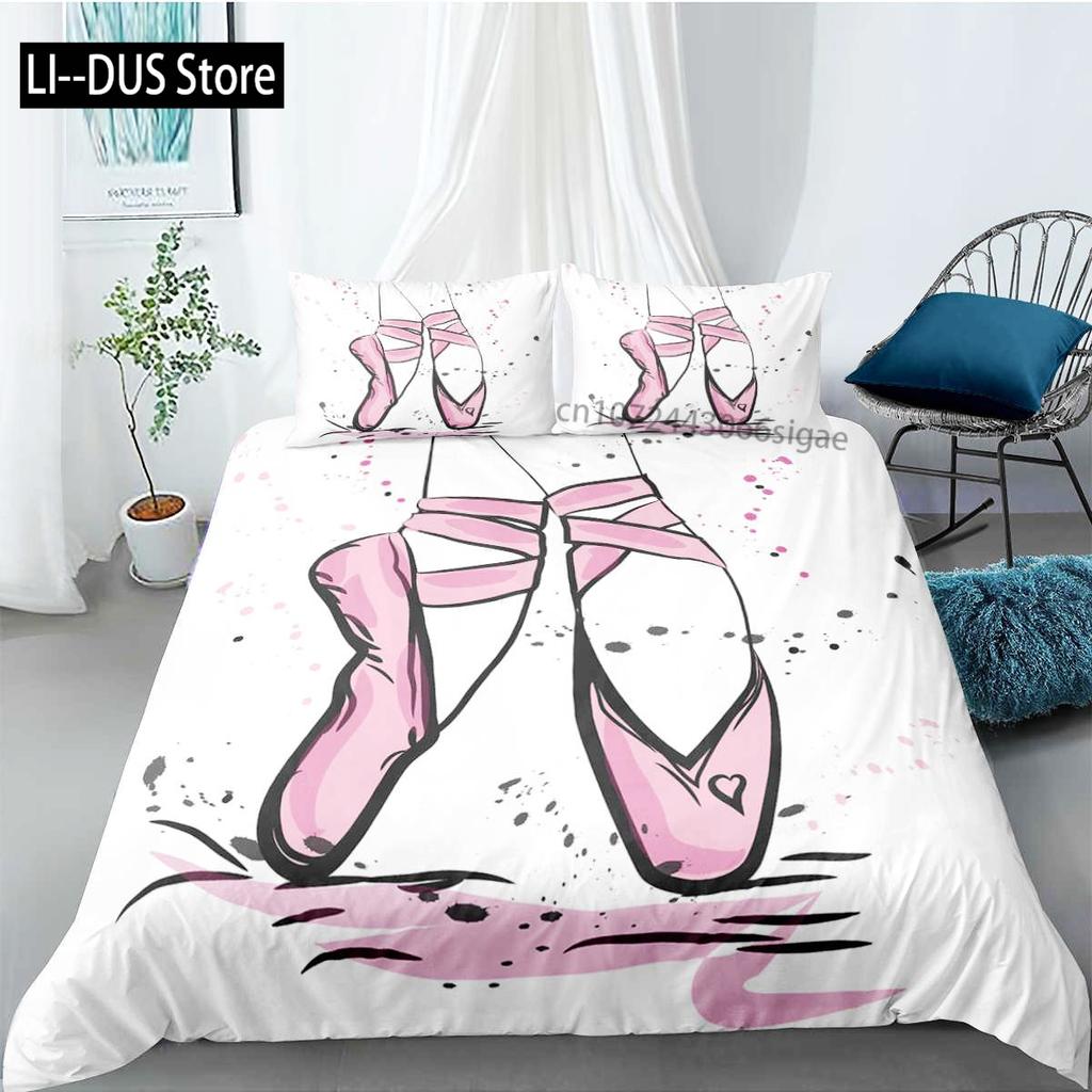 Ballett Bettbezug Set King Mikrofaser Ballett Accessoire Schuhe Kleid Bettwäsche Set für Mädchen Rosenblätter Sommerstil Steppdecke