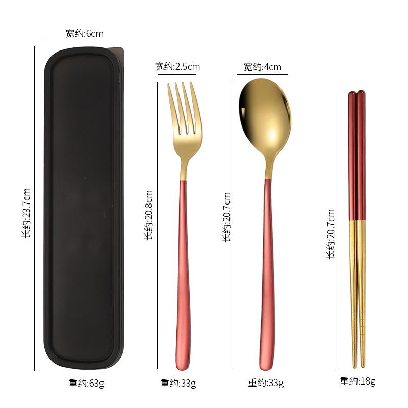 Spoon, Fork, Chopsticks, Stainless Steel Tableware Three-piece Set, Student Nordic Style