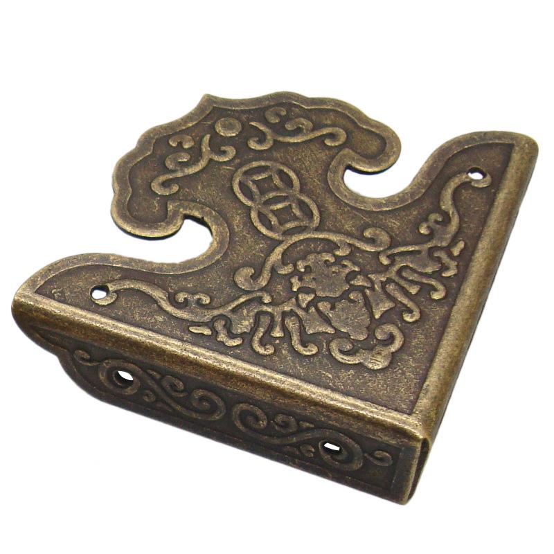 Protezione d'angolo antica in rame stile cinese - Bordo decorativo inciso in ottone per mobili