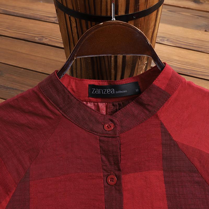 ZANZEA Women Plaid Printed Casual O-neck Half Sleeve Blouse