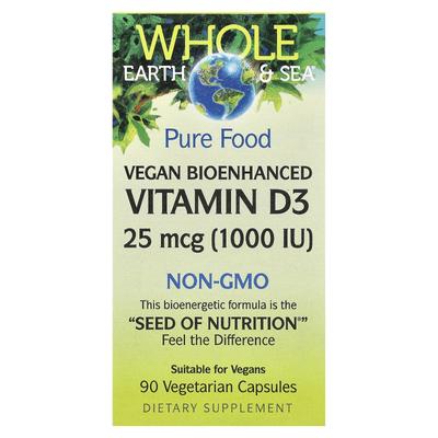 Whole Earth & Sea, Pflanzliches bioaktives Vitamin D3, 25 µg (1.000 IE), 90 vegetarische Kapseln
