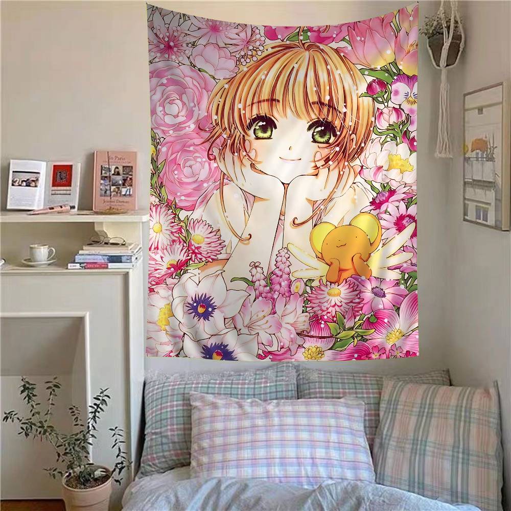 Anime Cardcaptor Sakura Anime Tapestry Hippie Flower Wall Carpets Dorm Decor Wall Hanging Home Decor