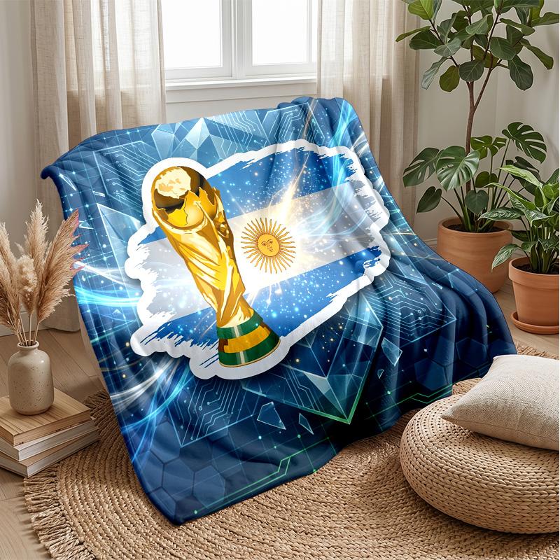 Argentina Football Printed Flannel Blanket Skin Friendly Warm Decorative Throw for Indoor Couch Bed Daily Use