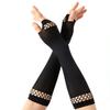Black Fishnet Patchwork Arm Warmers, Fingerless Mesh Gloves for Punk&Gothic Style