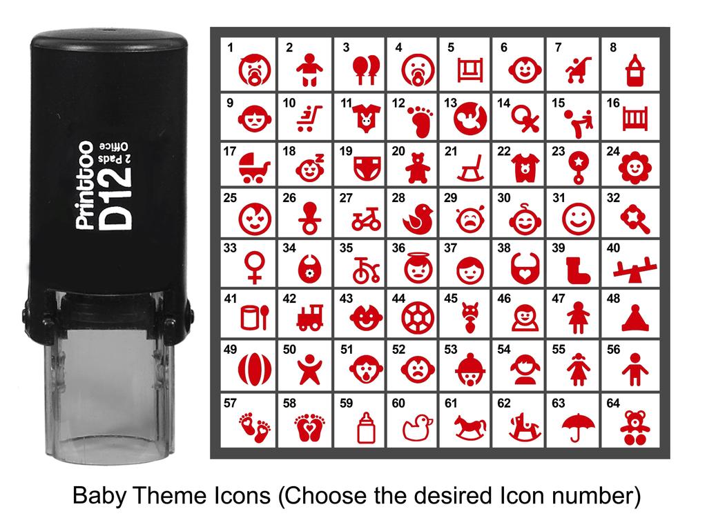 Printtoo Baby Theme Icons Round Rubber Stamp Self Inking Stamper 12 Mm
