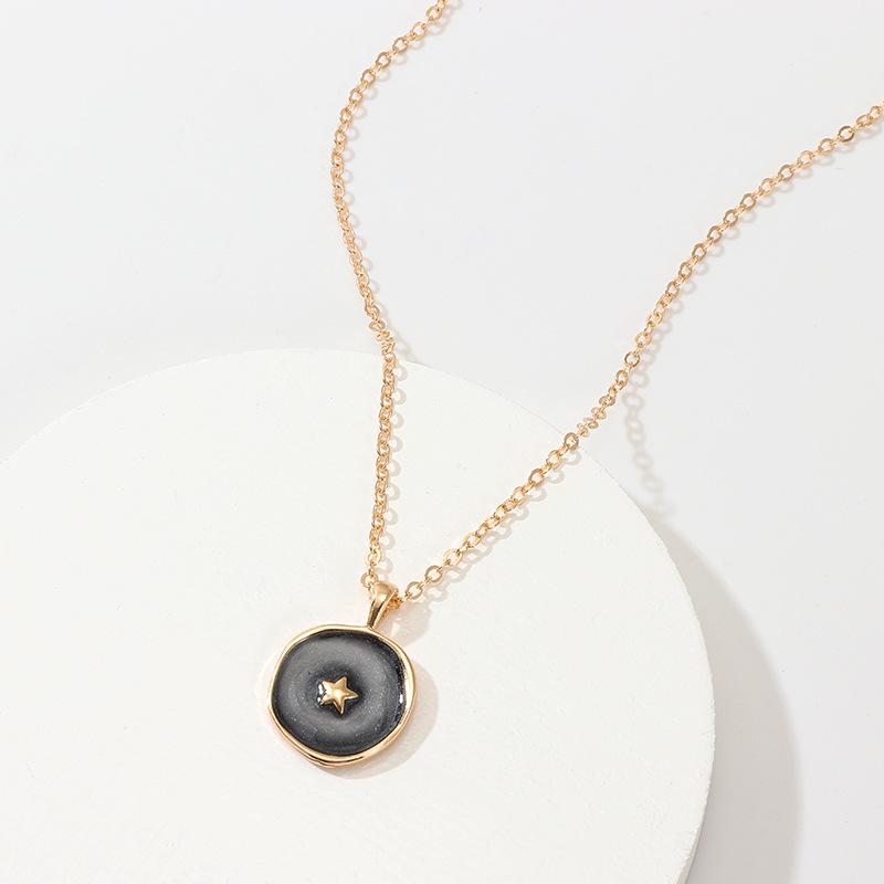 Modische Halskette mit Tropfenanhänger aus Legierung, Öl, Herz, Mond und Blitz, elegant, süß, rund, Partyschmuck für Damen, Geschenk