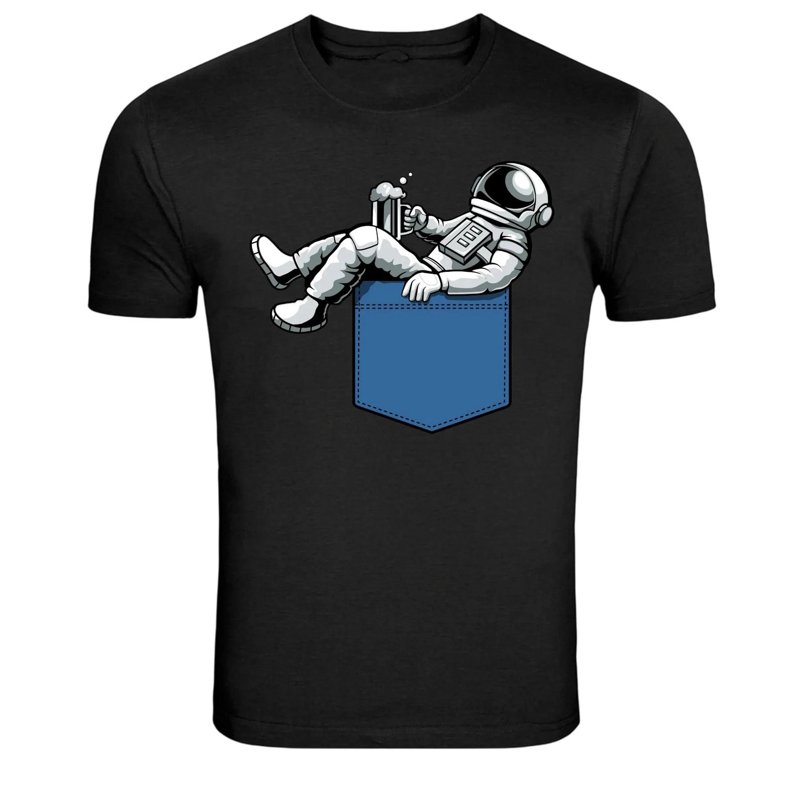 Astronaut Relaxing In Pocket Funny Space Graphic T-Shirt S