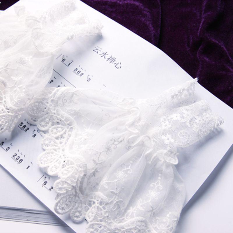 1pair Female Sweater Fake Sleeves Hollow Out Crochet Floral Lace Horn Cuffs Embroidery Flounces Ruffles Elastic Wrist Warmers