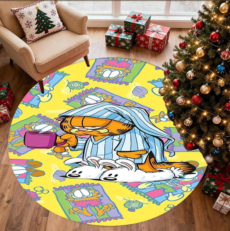 Garfield Pattern Round Rug, Indoor/Outdoor Mat, for Picnic, Gameroom, Bedroom, Office, Living Room, Home Decor Carpet, Birthday Gift