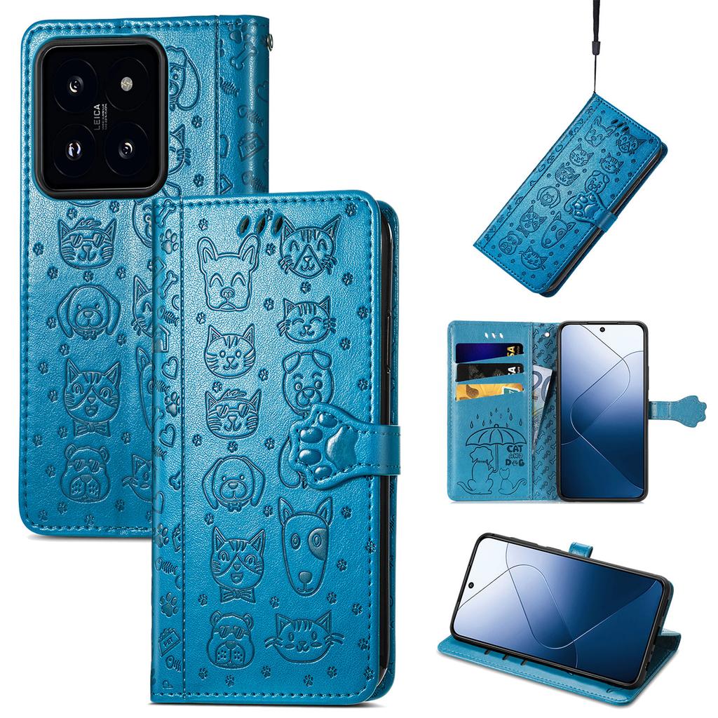 Kožené pouzdro peněženka pro Xiaomi 14T Pro vyklápěcí kryt na telefon s roztomilým vzorem kočky a psa