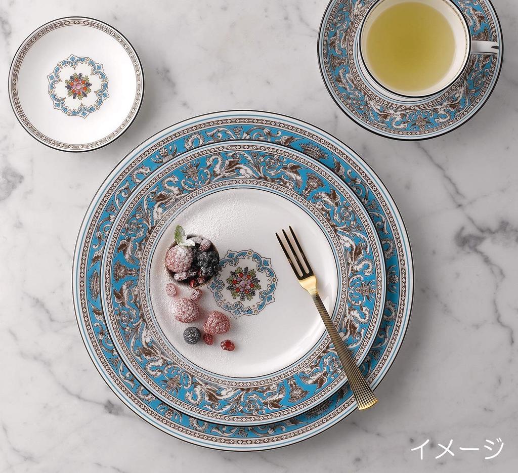 [Officially Imported] Wedgwood Florentine Turquoise Teacup & Saucer Pair with Peony Design, Perfect for Weddings and Gifts, 1053244