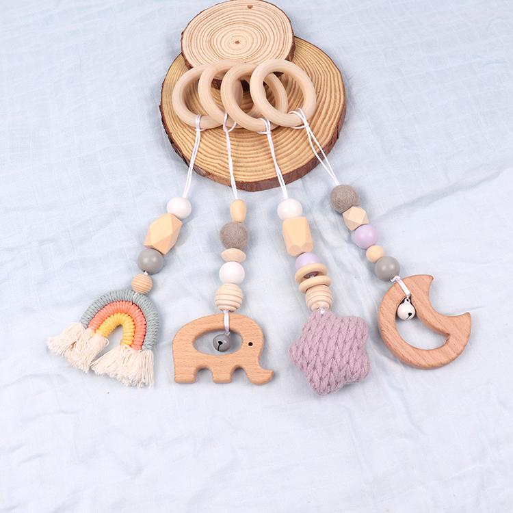 Hot Sale Wooden rainbow Stars Moon Elephant Four Piece Set Baby Hanging Toys