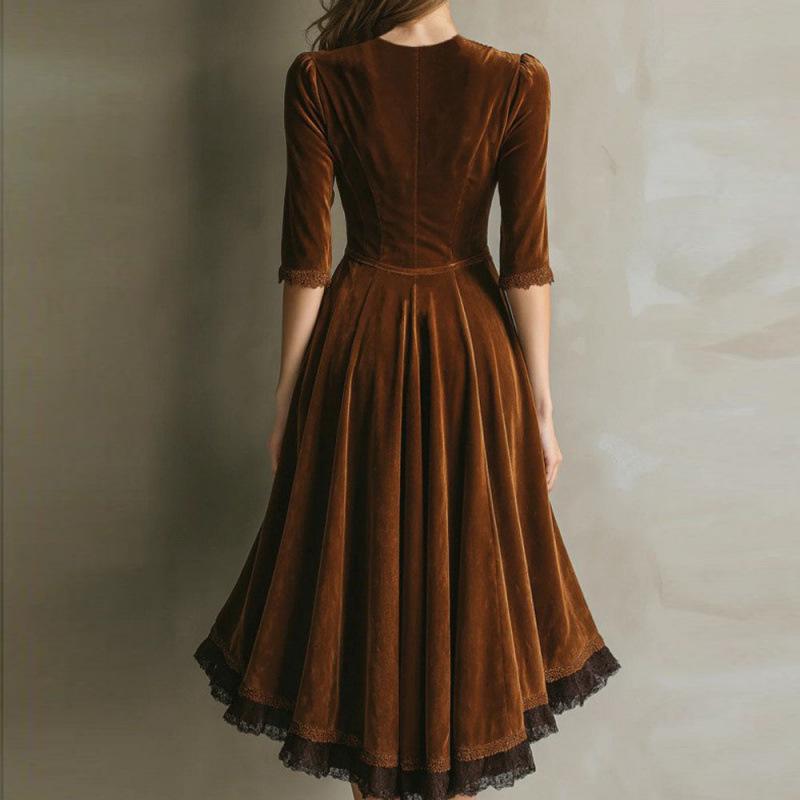 Women's Trendsetter Velvet Patchwork Lace Dress - Autumn/Winter European & American Street Style