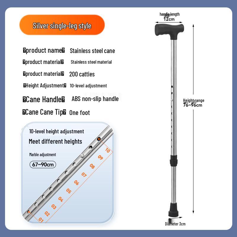 Elderly Non-Slip Aluminum Trekking Pole with Telescopic Four-Legged Base