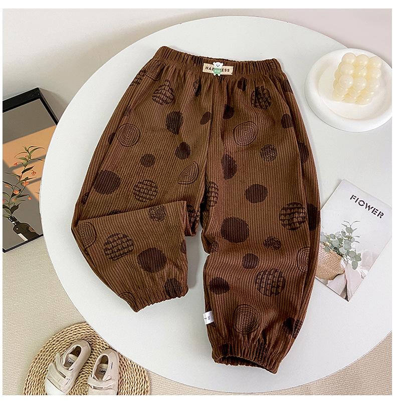 Pantalones deportivos de forro polar acanalado estilo coreano para niños con cintura elástica - Ropa deportiva casual