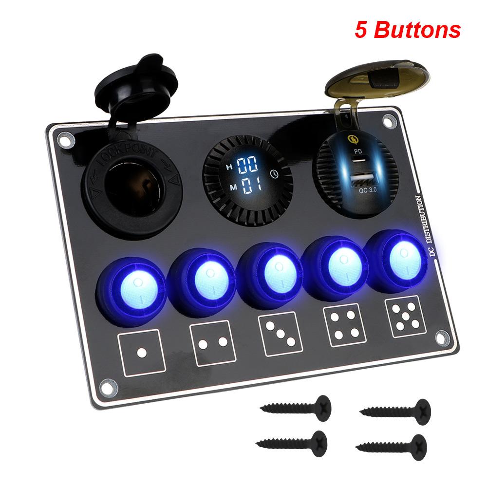 24V 12V Switch Panel For Boat Truck RV Rocker Toggle Car Lights 5/7 Buttons Cigar Lighter Adapter USB Chargers QC 3.0 PD Socket
