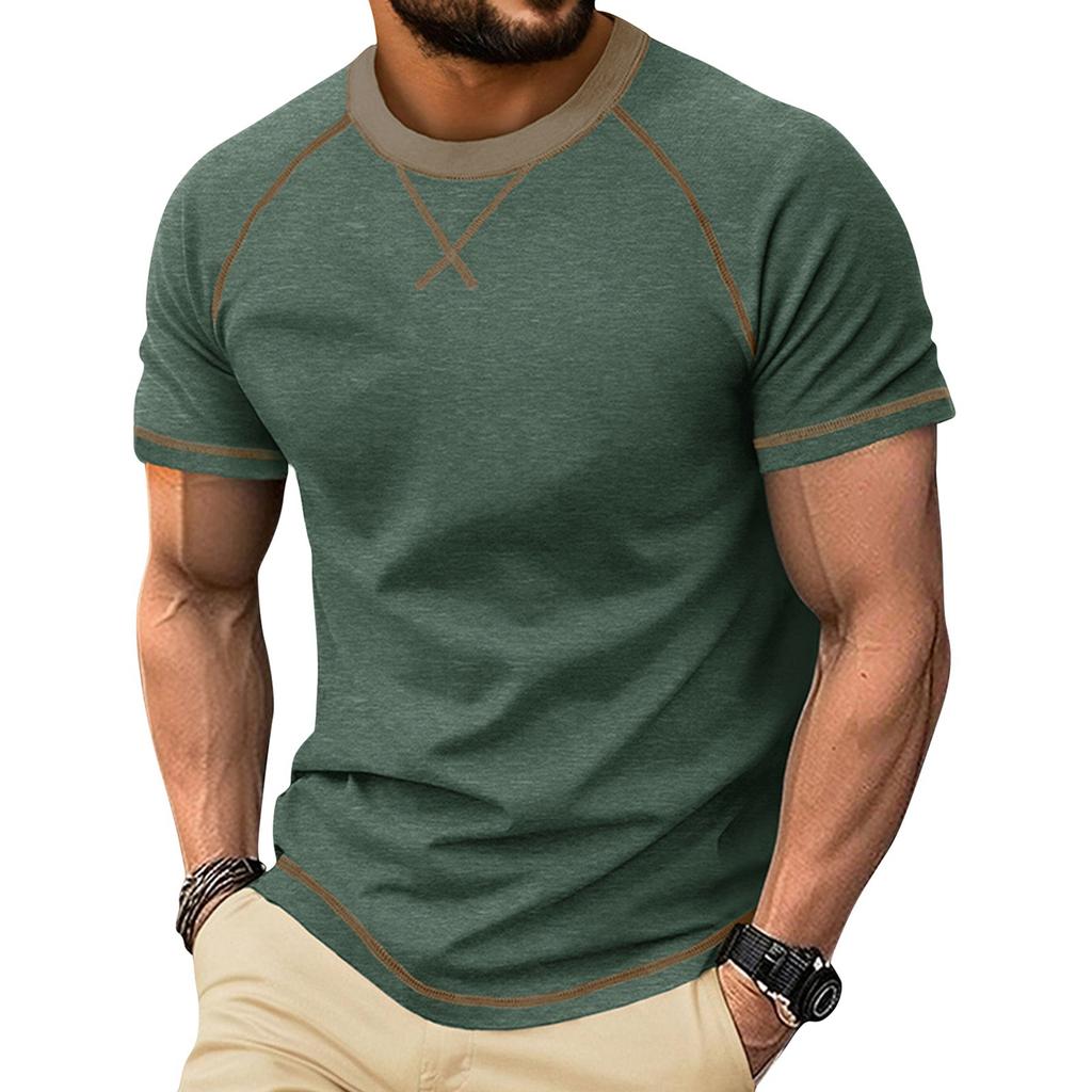 Men’s Short Sleeve Crew Neck T Shirt Basic Trim Casual Raglan Tee Comfortable Fit Top for Everyday Wear