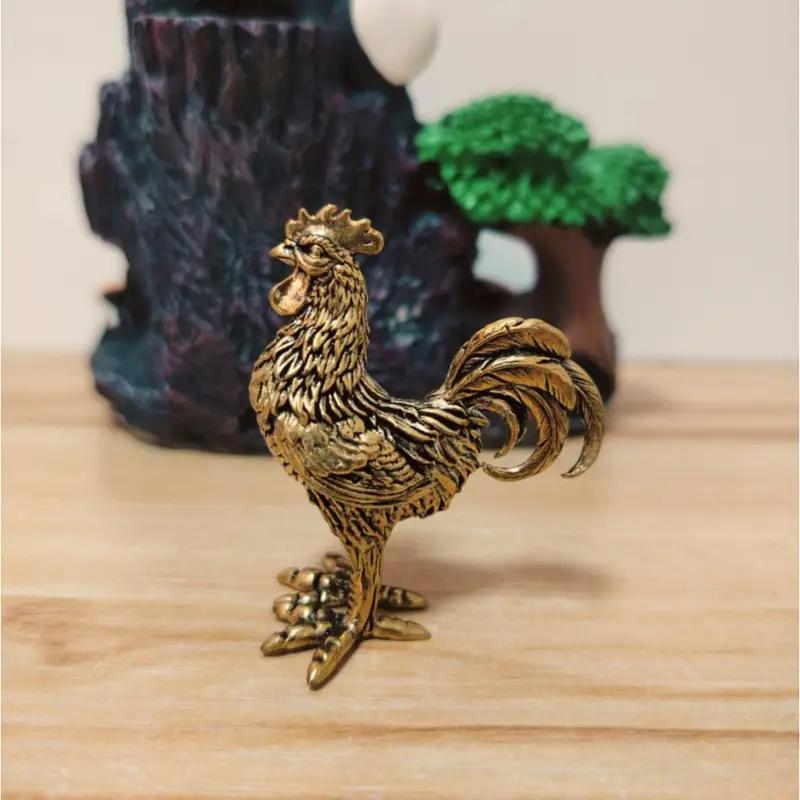 Elegant Brass Rooster Figurine - Intricate Golden Animal Decor for Home, Office, or Gift, Detailed Feathers & Comb, Rustic Table