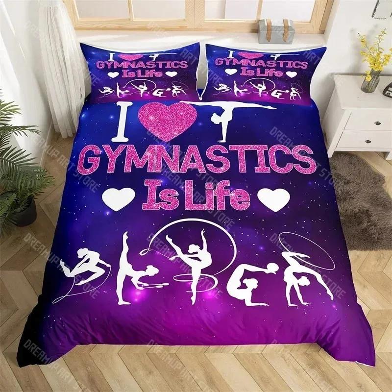 Set Copripiumino Sport Ginnastica Arcobaleno Acquerello Tie Dye Set Biancheria da Letto Queen Microfibra Coperta Trapuntata Cheerleading Per Amante dello Yoga