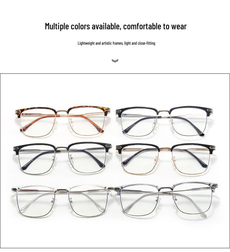 New Retro Large Business Casual Eyewear: Lightweight, Comfortable, Anti-Blue Light Eyebrow Frame.