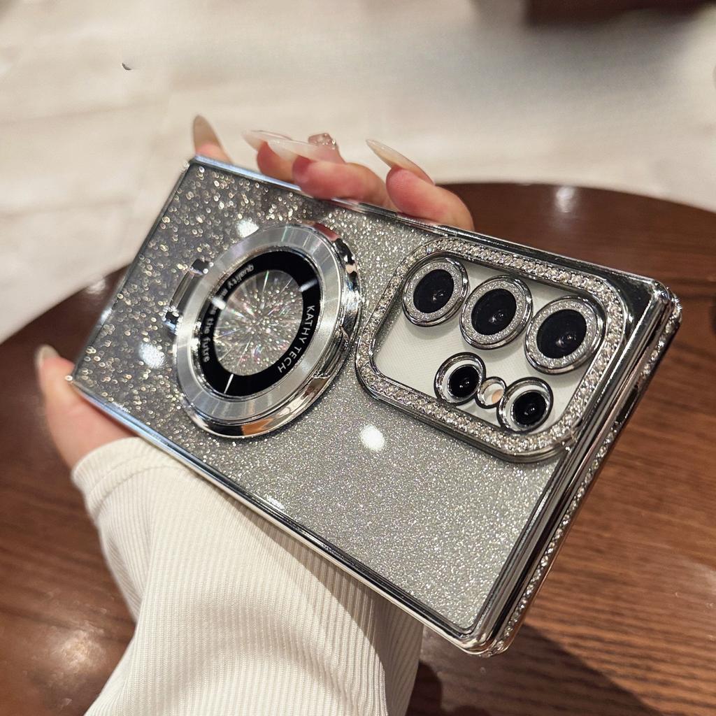 Geeignet für Samsung S25Edge Handyhülle Flash-Pulver Strass A55 5G Magnetische Halterung S24 Weiche Hülle S23 Vollständige Abdeckung S56