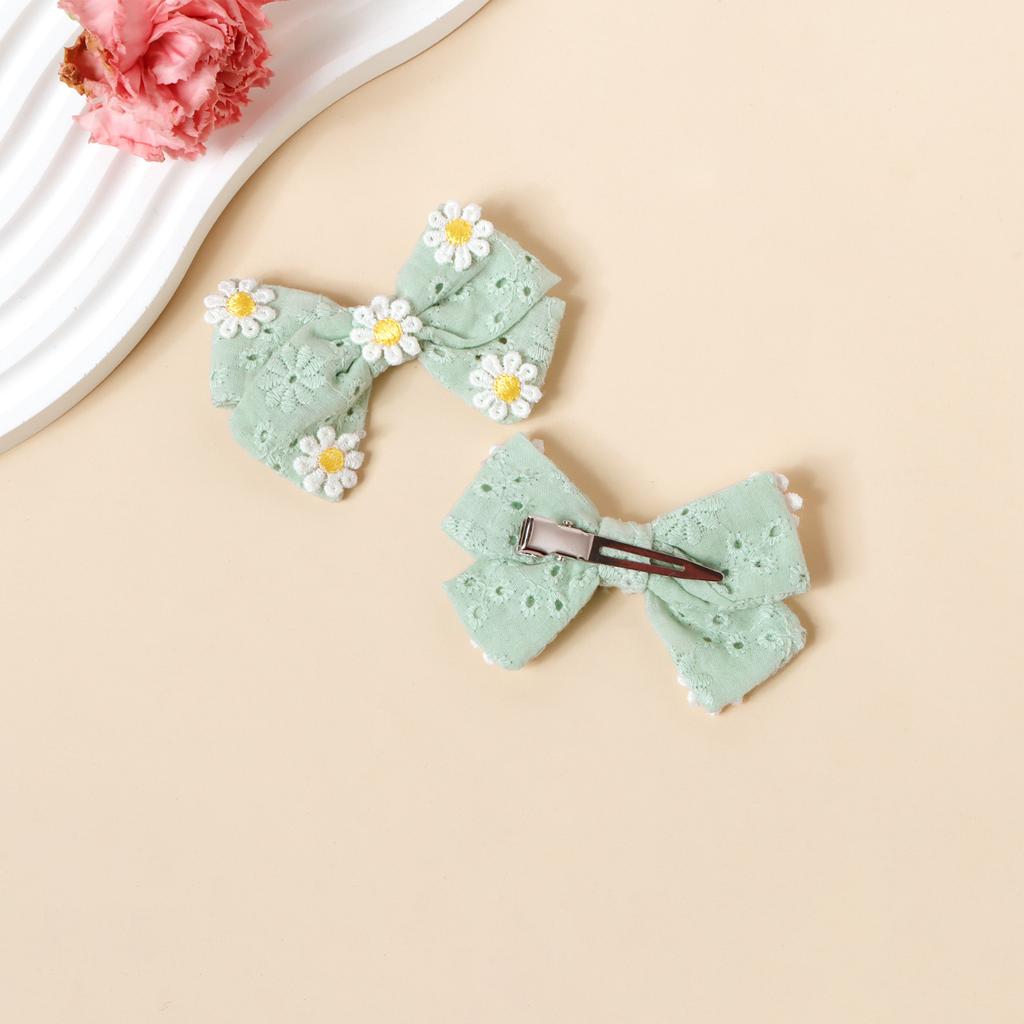 DIY Summer Sweet Solid Color Women's Hair Clips Pairs Daisy Bow Baby Hair Accessories Made Fresh Cotton Fabric Comfortable