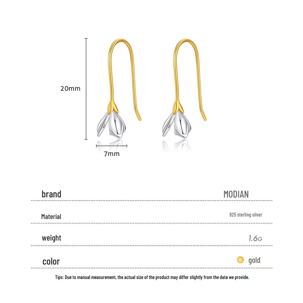 Sterling Silver Magnolia Ear Hook Earrings - Niche Design, Fresh and Sweet Studs