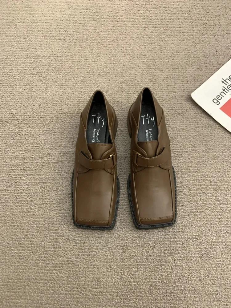 Vintage Hnědé Dámské Boty Kick Saddles Britský Styl Plochý Podpatek Jaro Léto JK Boty Malá Kůže