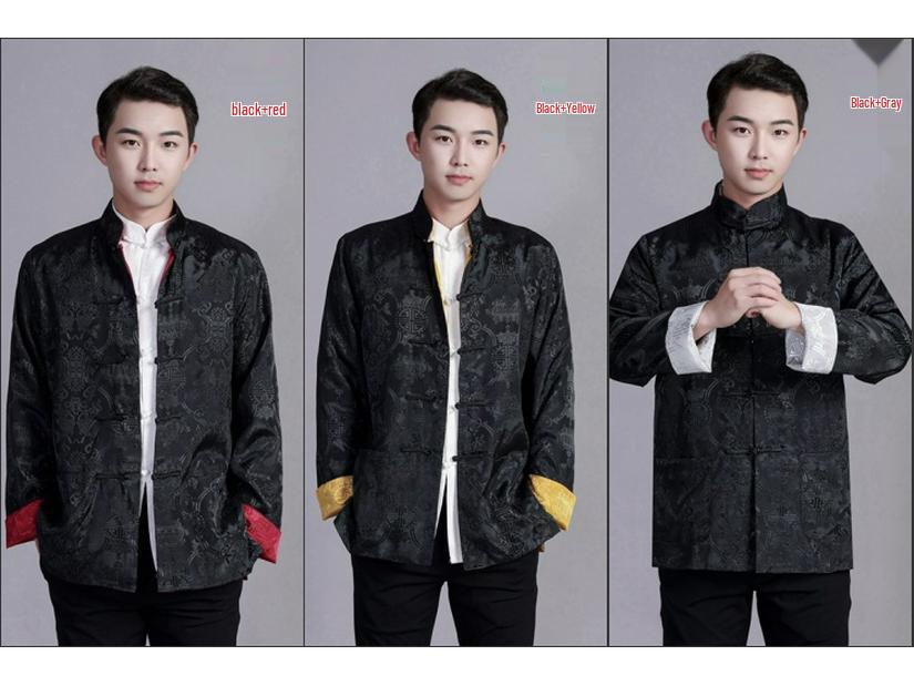 Men's Reversible Tang Suit Top - Retro Chinese Style, Stand Collar, Frog Button, Long Sleeve Outerwear
