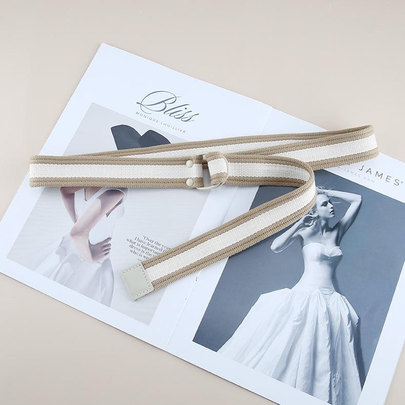 

Унисекс Модный Полосатый Холщовый Ремень с Пряжкой с Двумя Кольцами Идеально Подходит для Повседневной Носки khaki