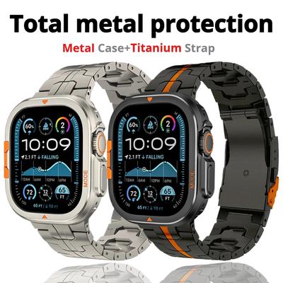 Luxusní pouzdro+řemínek pro Apple Watch Series10 46mm Titanový kovový náramek Tvrdý rám Ochranný kryt pro Iwatch Ultra 2/1 49mm 44mm 45mm Pásek