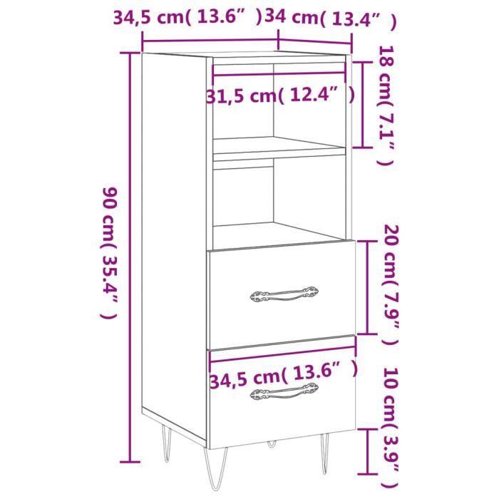 VidaXL Buffet Noir 34,5x34x90 cm Bois d'ingénierie 828661