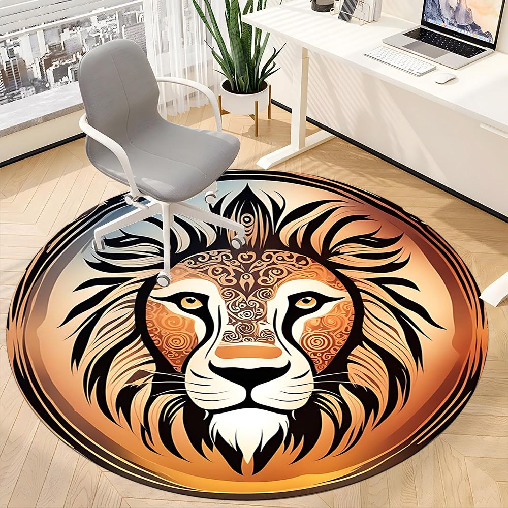 1pc Lion Head Chair Carpet for Office Non-Slip, Machine Washable Rug for Office, Room - Holiday Decor, Machine Made Yy251016122