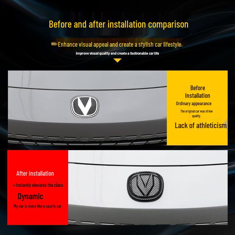 Changan UNIV Modified Car Black Carbon Fiber Logo Stickers for Front, Rear, and Steering Wheel