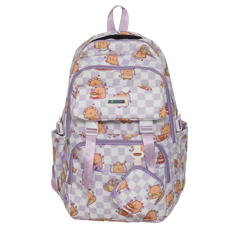 Printed Student Schoolbag Women's Large Capacity Travel Backpack with Coin Purse