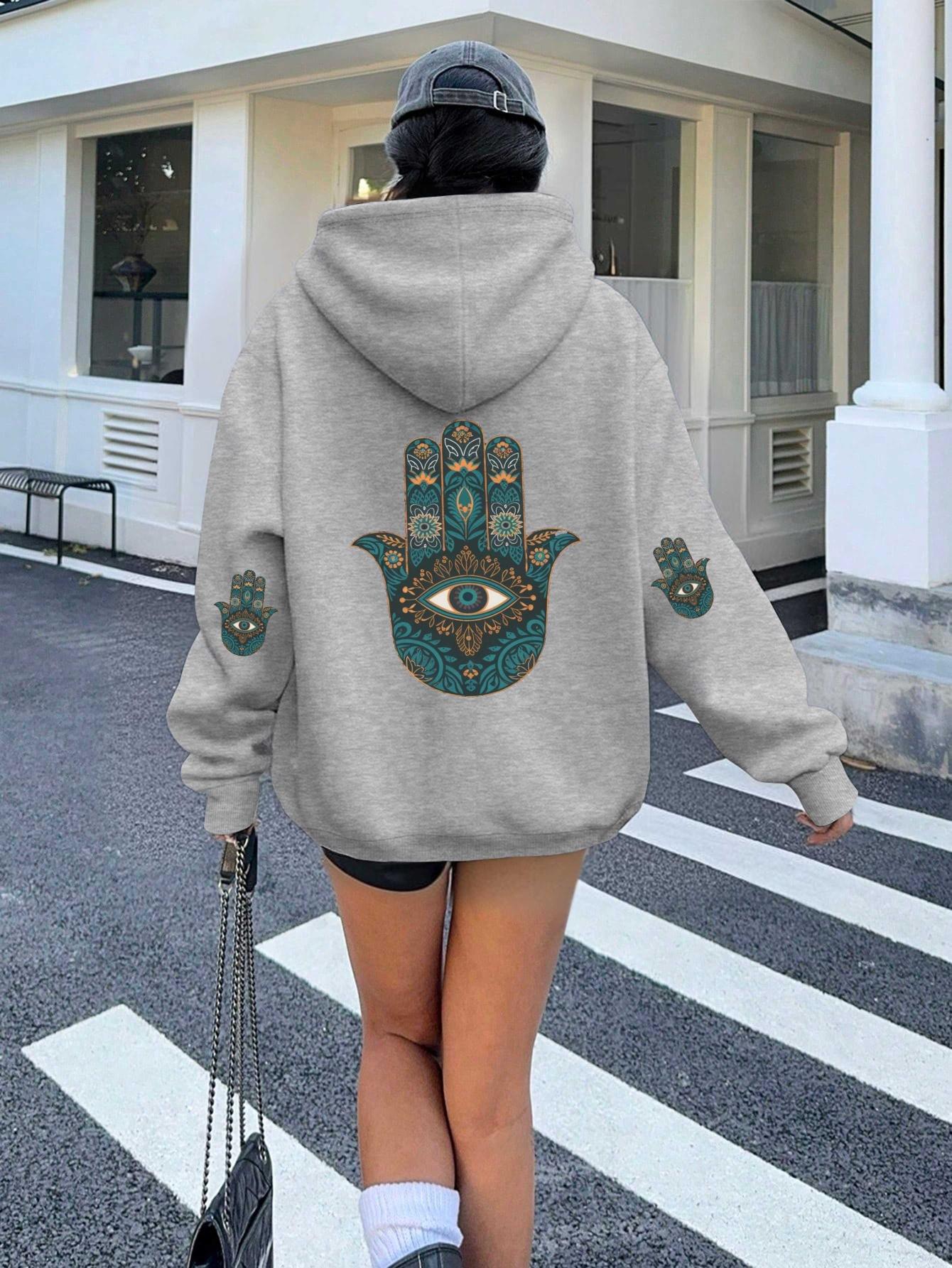 

Hamsa hand with eye motif women s hoodies XXL