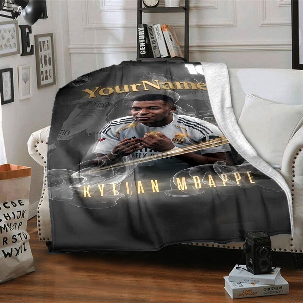 Mbappe Deinen Namen Personalisierbare Decke Überwurf Personalisierbare Decke Ultra-Weich Vielseitig für Sofa Meeresufer Büro Wohnzimmer Ideal für Alle Jahreszeiten