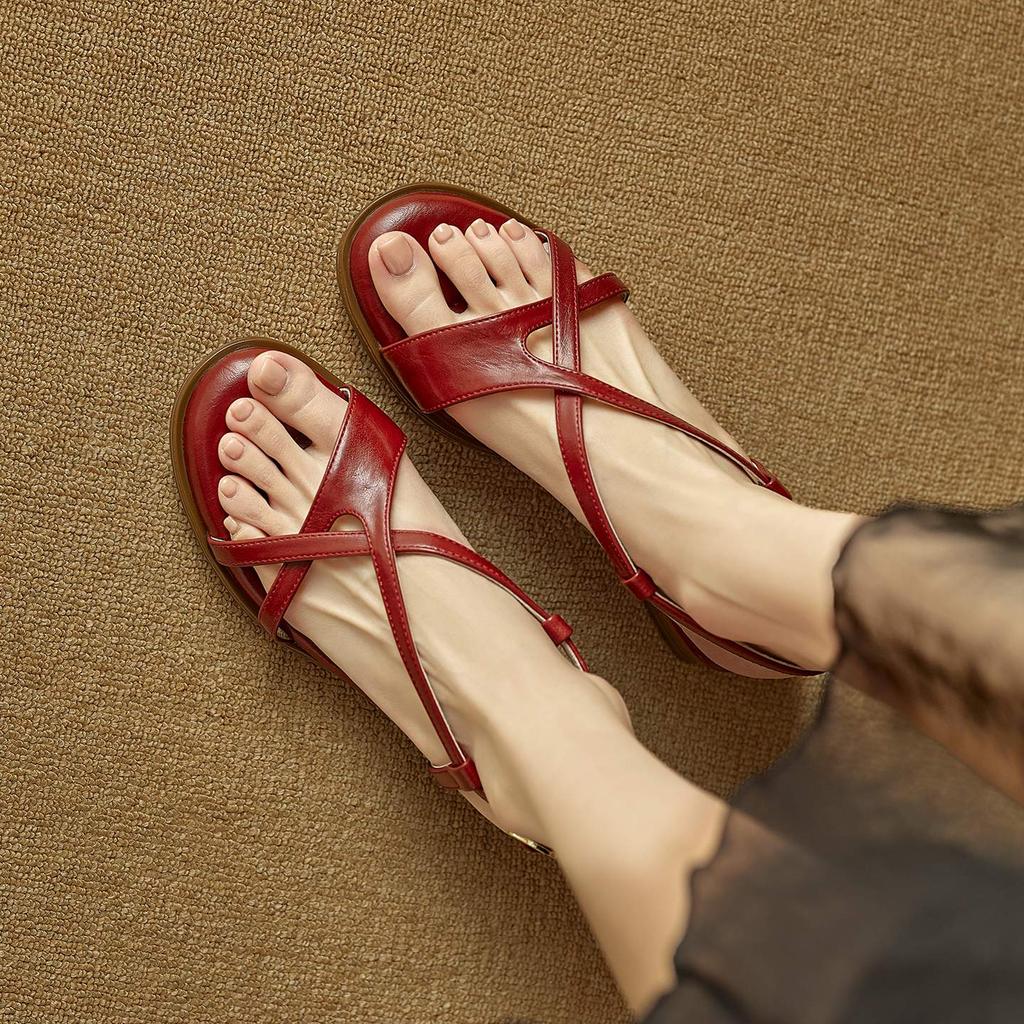 Krazing Pot Cow Skin Thick Med Heels Peep Toe Summer Size 42 Brand Shoes Concise Design Gladiator Elegant Women Sandals