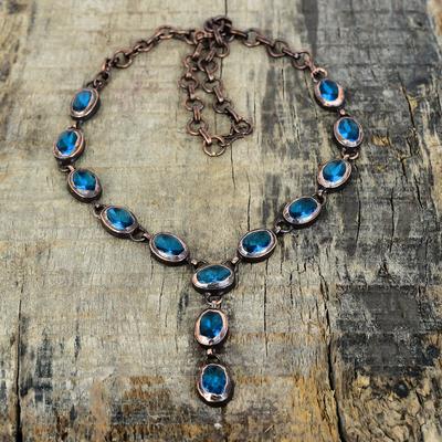 Gefacetteerde Zwitserse blauwe topaas ketting elektrogevormde koperen edelsteen ketting verstelbare ketting handgemaakte koperen sieraden cadeaus voor moeder