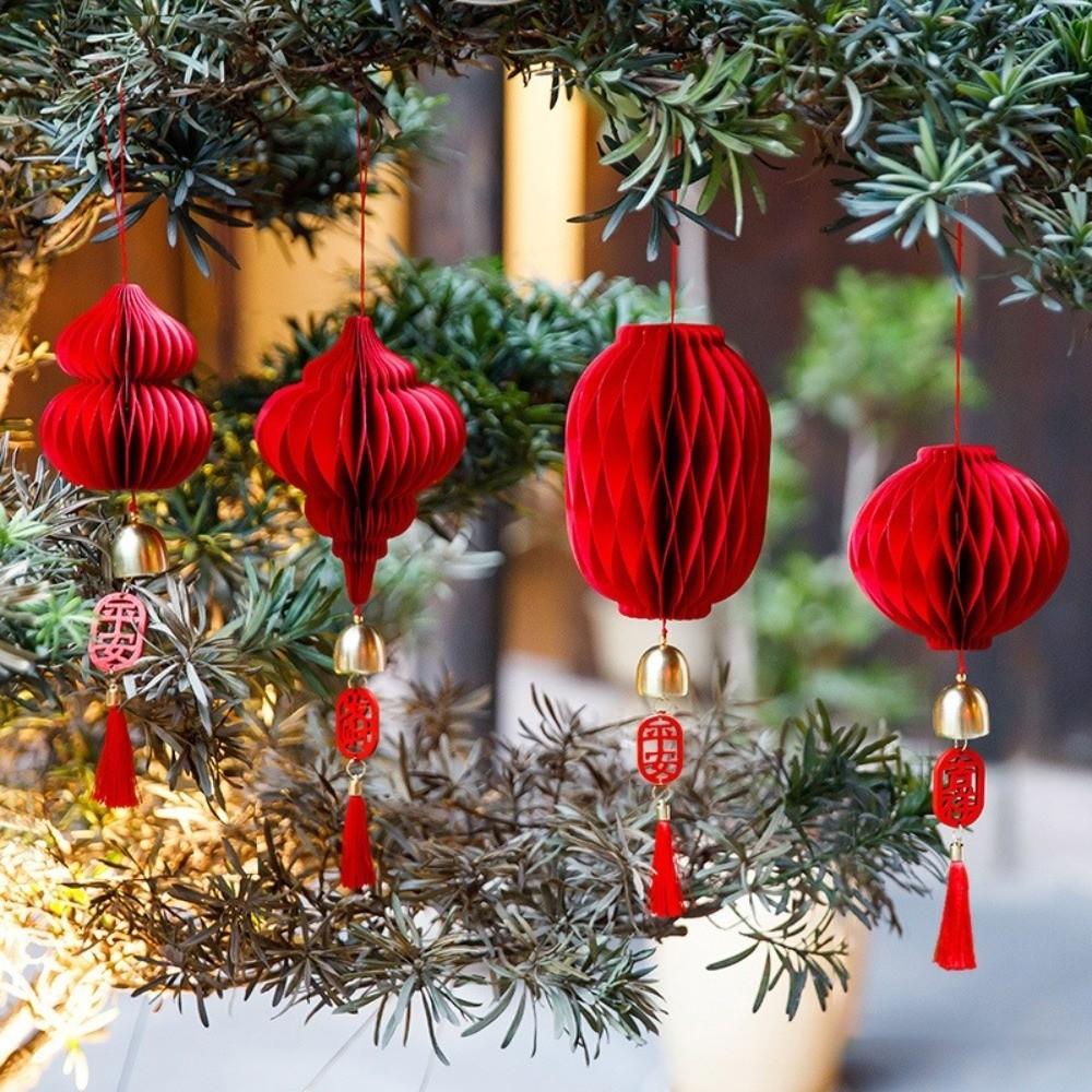 New Red Honeycomb New Year Decorations Paper with Tassel Christmas Tree Ornament Hanging Style Hanging Pendant Home Decoration