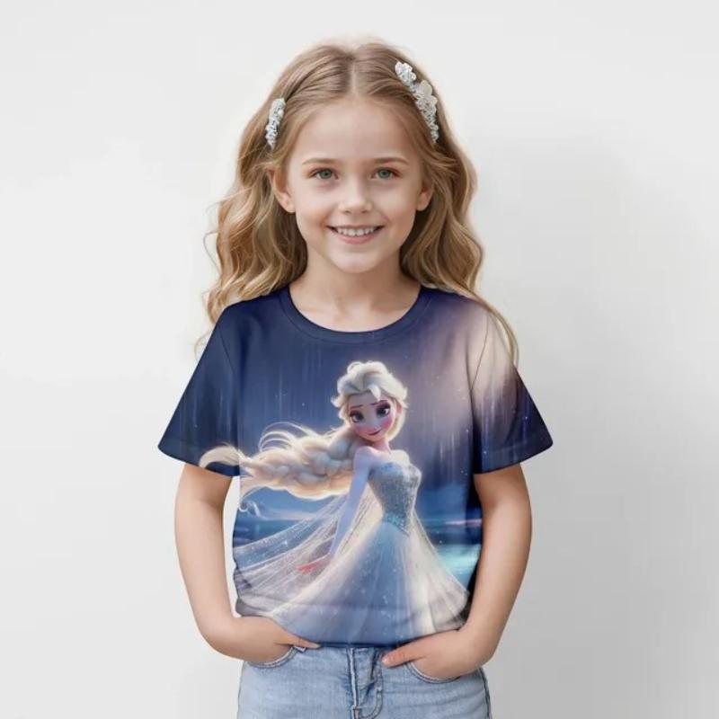 

Children s Print Color Round Neck T-shirt Girls Fashionable Soft Comfortable T-shirt 170