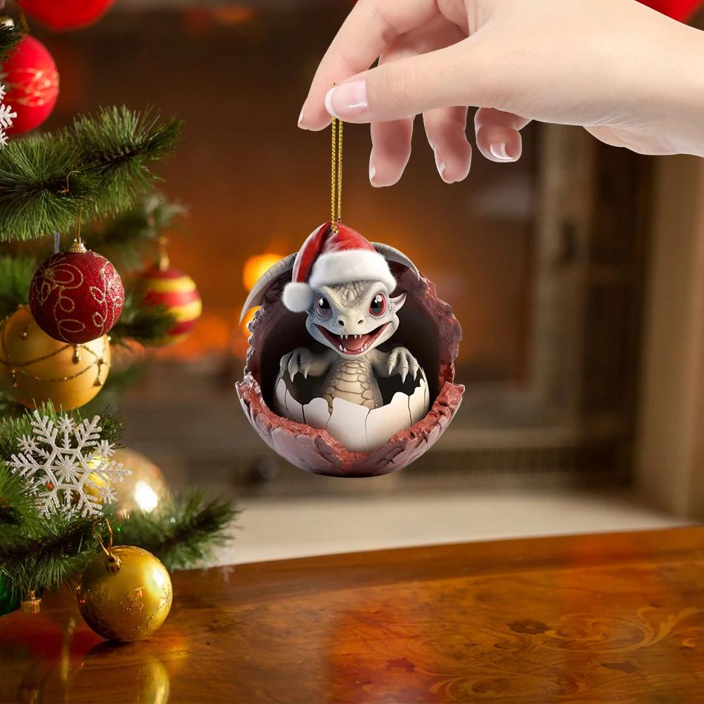 Christmas Dragon Egg Pendants Acrylic Cute Dragon Baby Decor Festival Theme Xmas Tree Car Interior Decorations