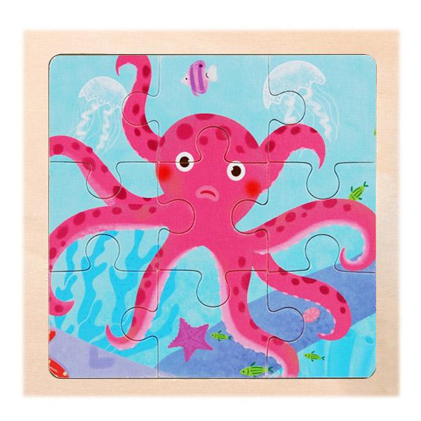 New 9 Piece Montessori Wooden Puzzle Cartoon Dinosaur Transportation Jigsaw 3d Puzzle Early Learning Educational Toys for Kids