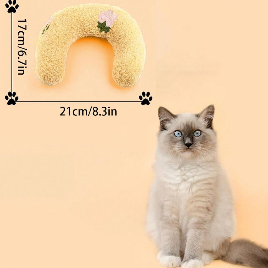 1pc Plush Pet U-Shaped Neck Pillow, Soft And Fluffy Cat Pillow, Suitable For Deep Sleep And Neck Protection Of Pets
