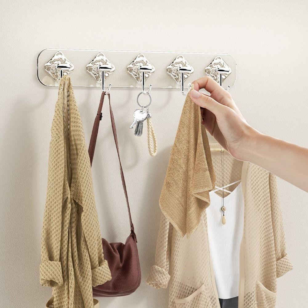 

Plastic Coat Rack Self-adhesive Clothes Sticky Hooks Light Luxury Wall Hook Kitchen