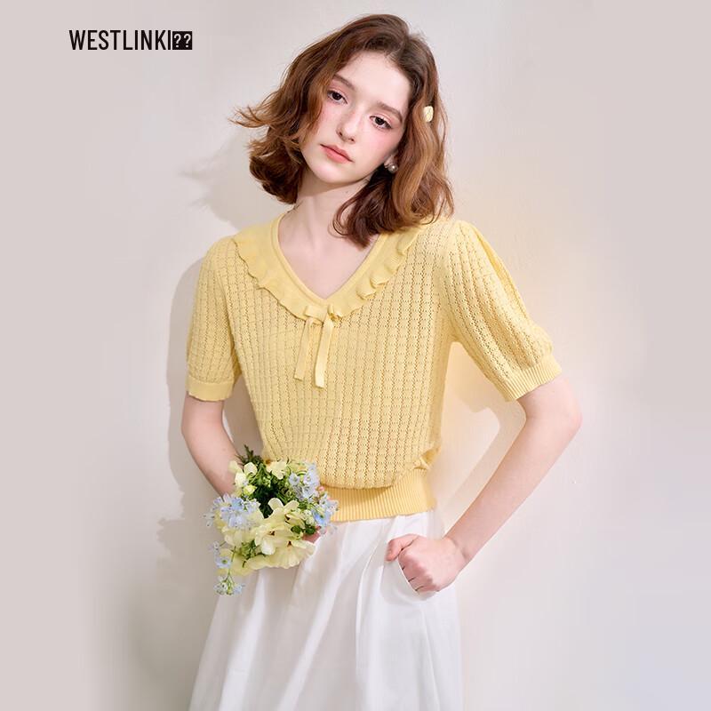 

Женский весенний вязаный свитер с коротким рукавом и милыми оборками 2025 L