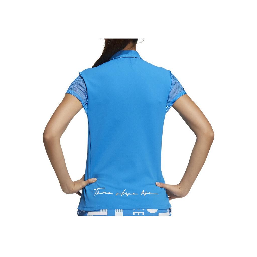 Adidas Solid Color Square Neck Button Short Sleeve Polo Shirt Women tops Bright-Blue HA0226