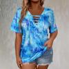 Top Casual Tie-Dye com Cadarço na Frente e Mangas Curtas