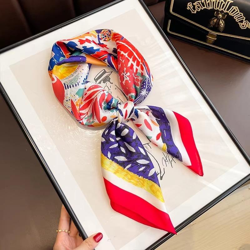 Classics Print 70*70Cm Silk Square Scarf Women Fashion Soft Satin Hairband Neckerchief Tie Female Headband Foulard Bag Ribbon